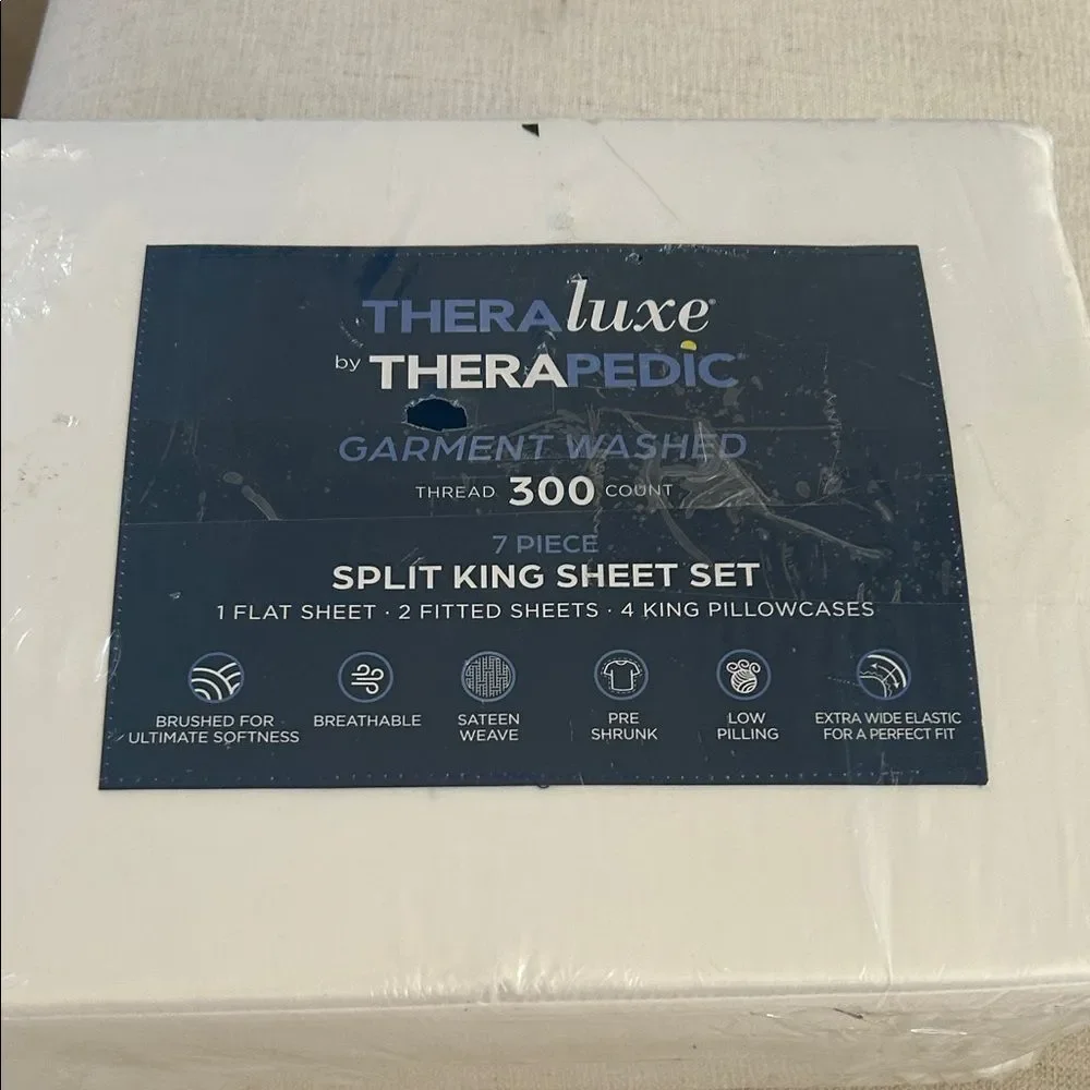 TheraLuxe By Therapedic 300 Thread Count 7-Piece Sheet Set, cotton, White,  NWT